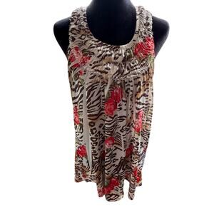 Floral Animal Print Sleeveless Top w/ Lace Overlay Bodice – Boho Cottagecore